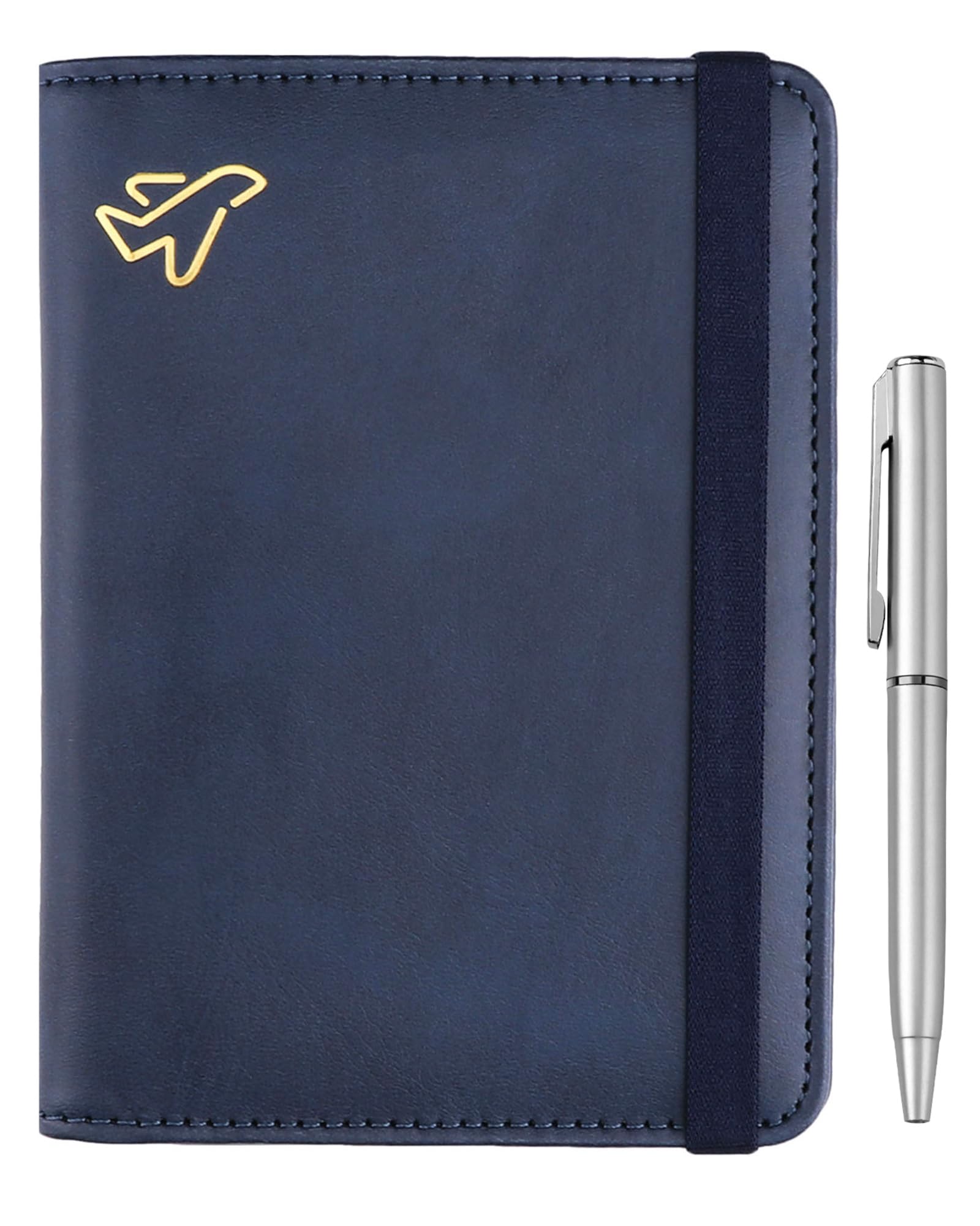WALNEW Passport Holder for Travel, RFID Passport Cover Wallet for Women Men, PU Leather Passport Book Card Holder Case with Pen, Travelling Essentials