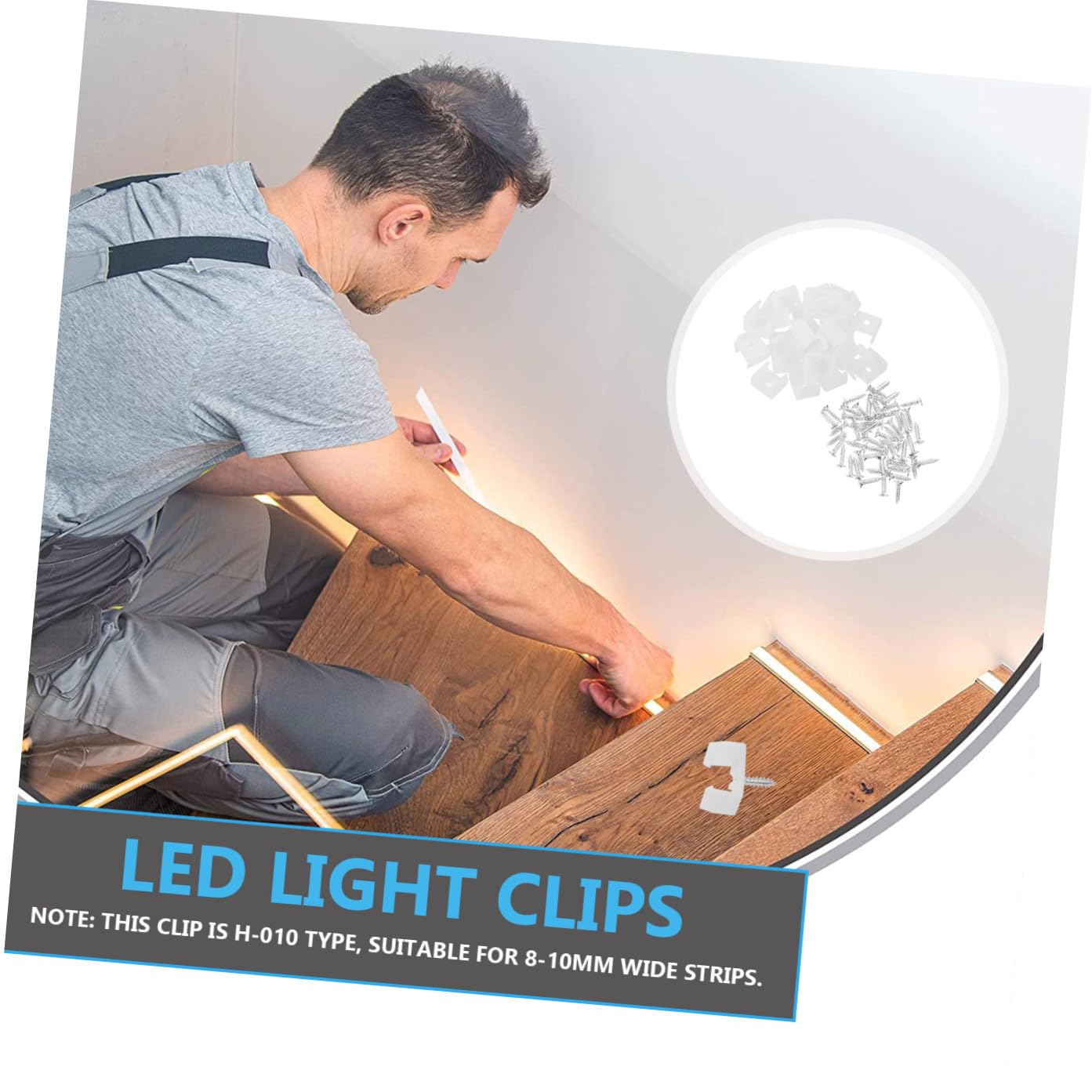 Homoyoyo Clips para Tiras de Luces LED Tipo H-014 para Sujetar y Organizar Tiras Led, Material Pp y Hierro, 100 Piezas para Salas y Gabinetes