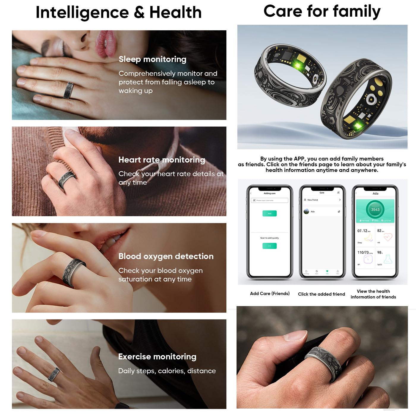 Smart Ring Uomo Donna, Anello Fitness Tracker con App, Scatola di Ricarica, monitoraggio del Sonno, Tracker per Tempo Sportivo, Distanza, Calorie, Impermeabile, Anelli Fitness per d 13