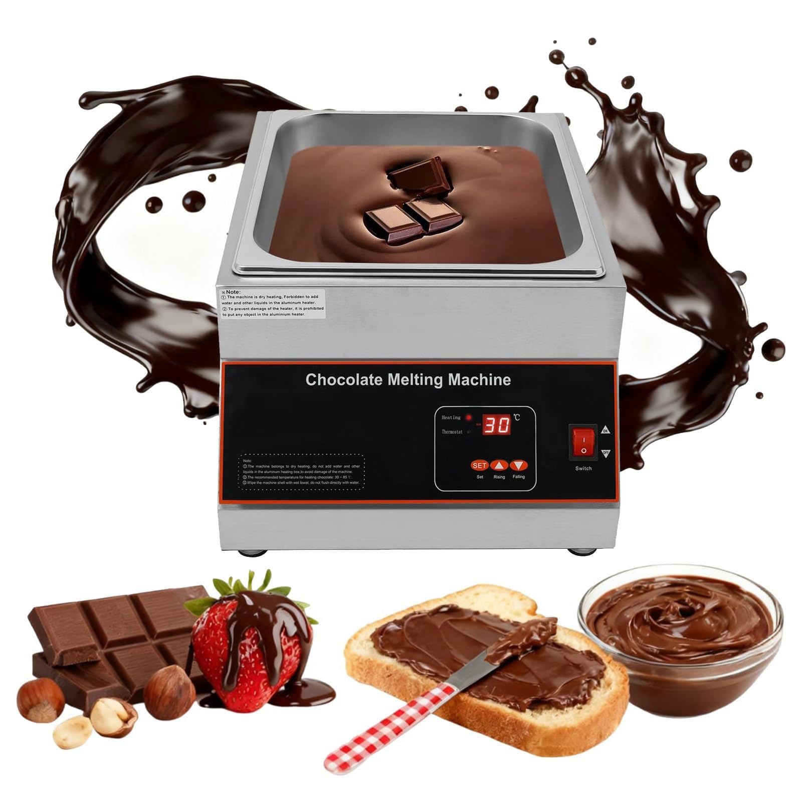 500W Chocolate Melting Pot, Electric Chocolate Tempering Machine with 0-95℃ Adjustable,Commercial Stainless Steel Food Warmer w/Tank,for Milk Coffee (1 Tank)