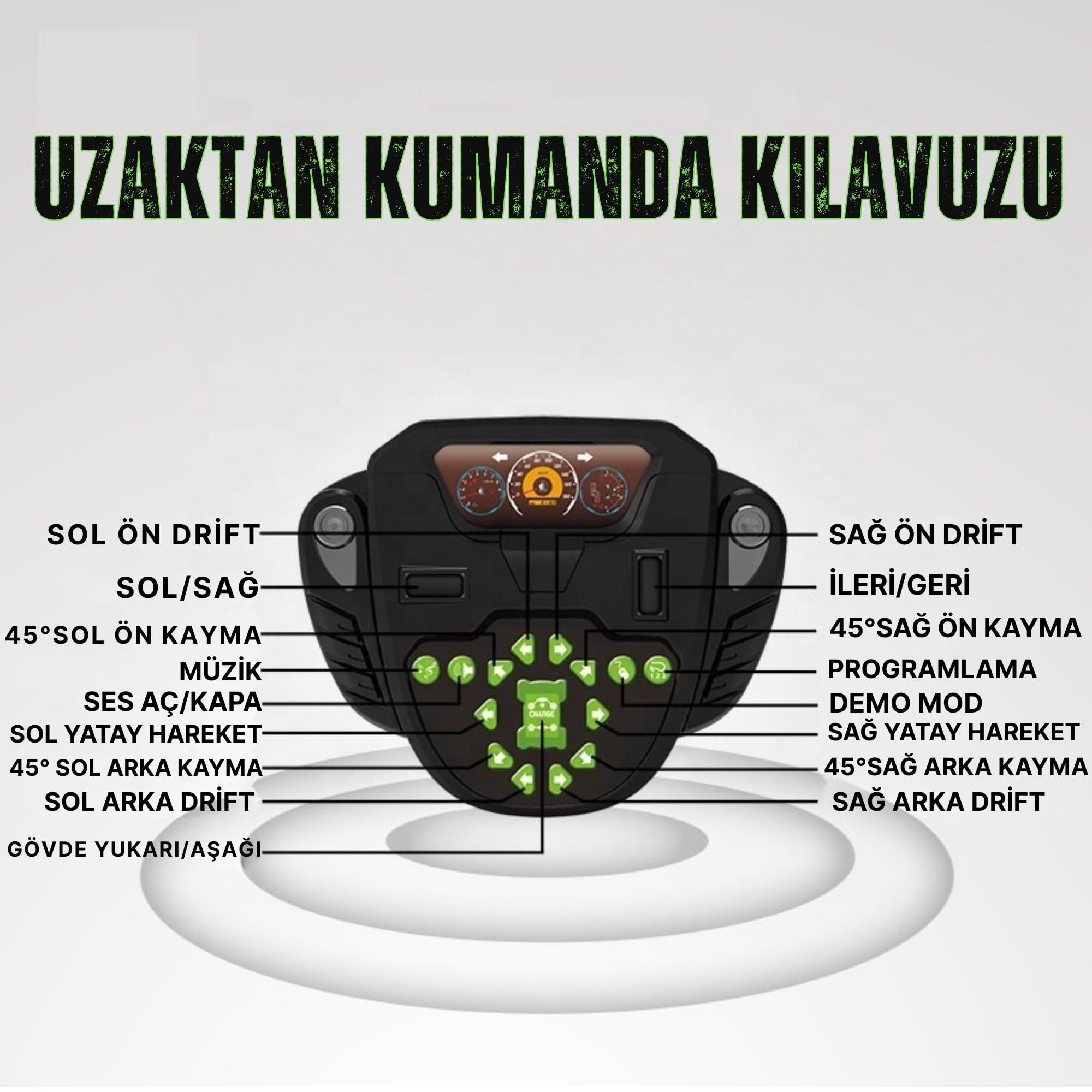 Oyuncak Uzaktan ve Bilekten Kumandalı 4X4 Şarjlı Akrobat Arazi Arabası 8 Eksen 360° Led Işıklı Sesli Müzik Efektli Çift Kumanda Kontrol Yüksek Teker Full Fonksiyon Drift Atar