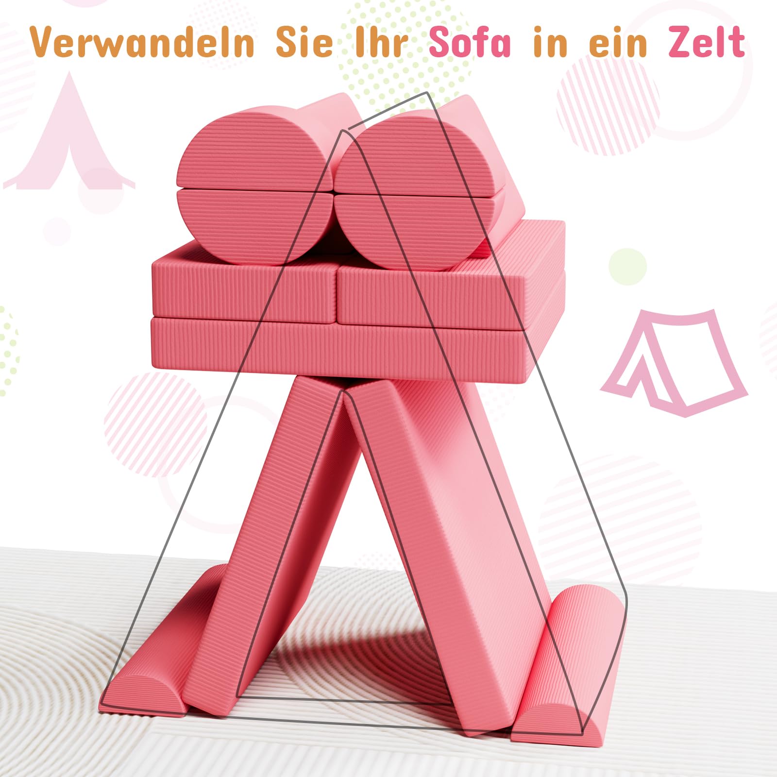 Clevich Divano Modulare Per Bambini, 15 Pezzi Divani Trasformabile, Divano da Gioco per Bambini, Mobili Creativi per Zona Notte e Sala Giochi, Velluto a Coste (Rosa)