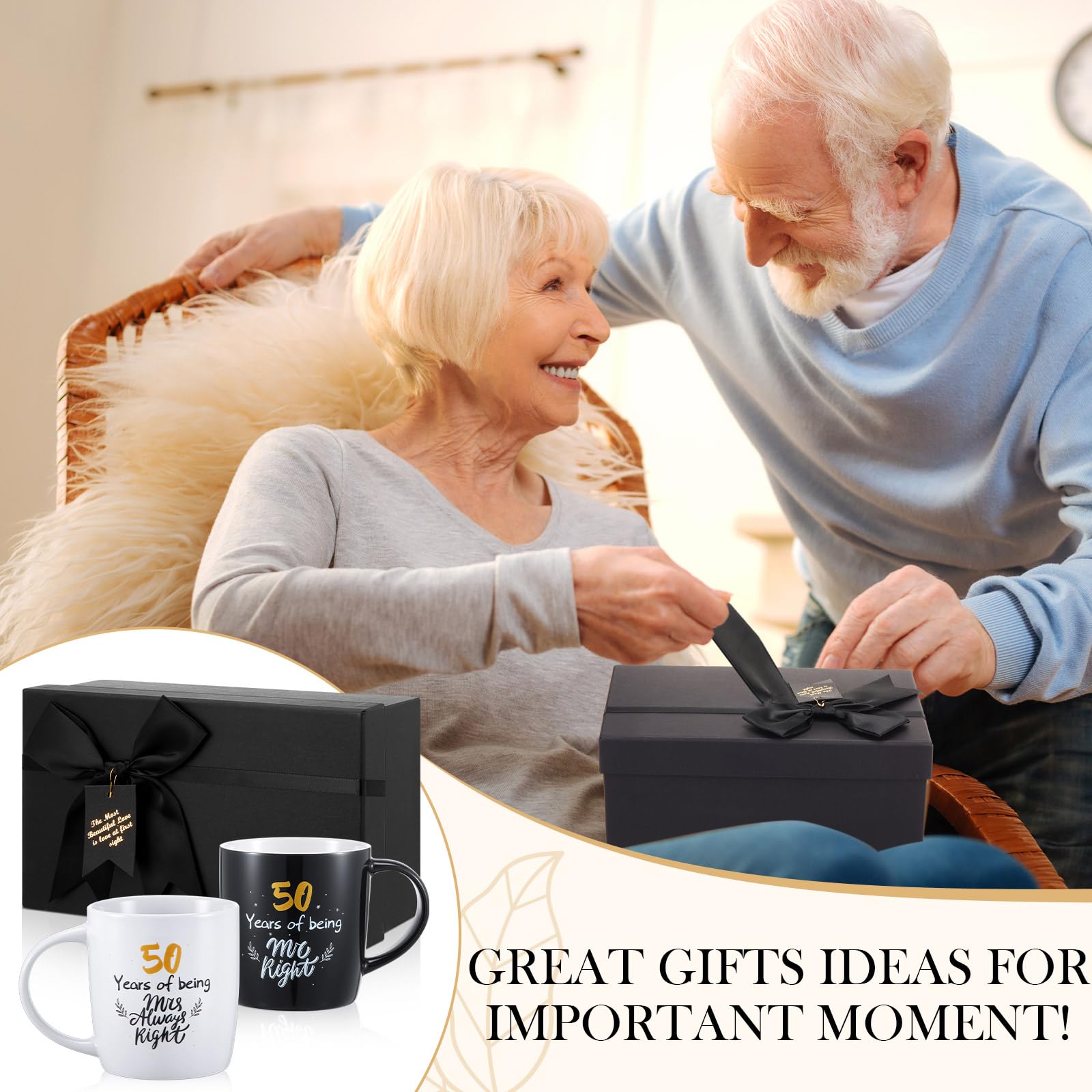 Geiserailie 2 Tazze Tazza di Ceramica 50 Years Mr and Mrs con Carte Coppie Divertenti Regali Natale Scatole Regalo Nere Matrimonio Fidanzamento Anniversario 380 ml