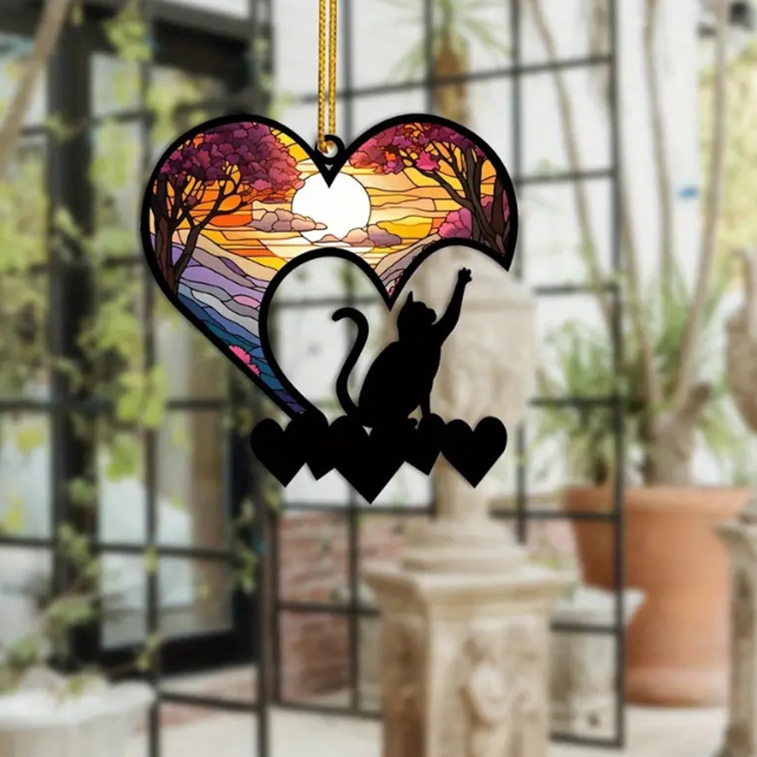 Cat Memorial Suncatcher,Cat Memorial Gifts for Loss of Cat Remembrance Gifts Stained Glass Window Hanging，Gifts for Cat Lovers, Christmas Halloween Cat Ornament Window Hangings