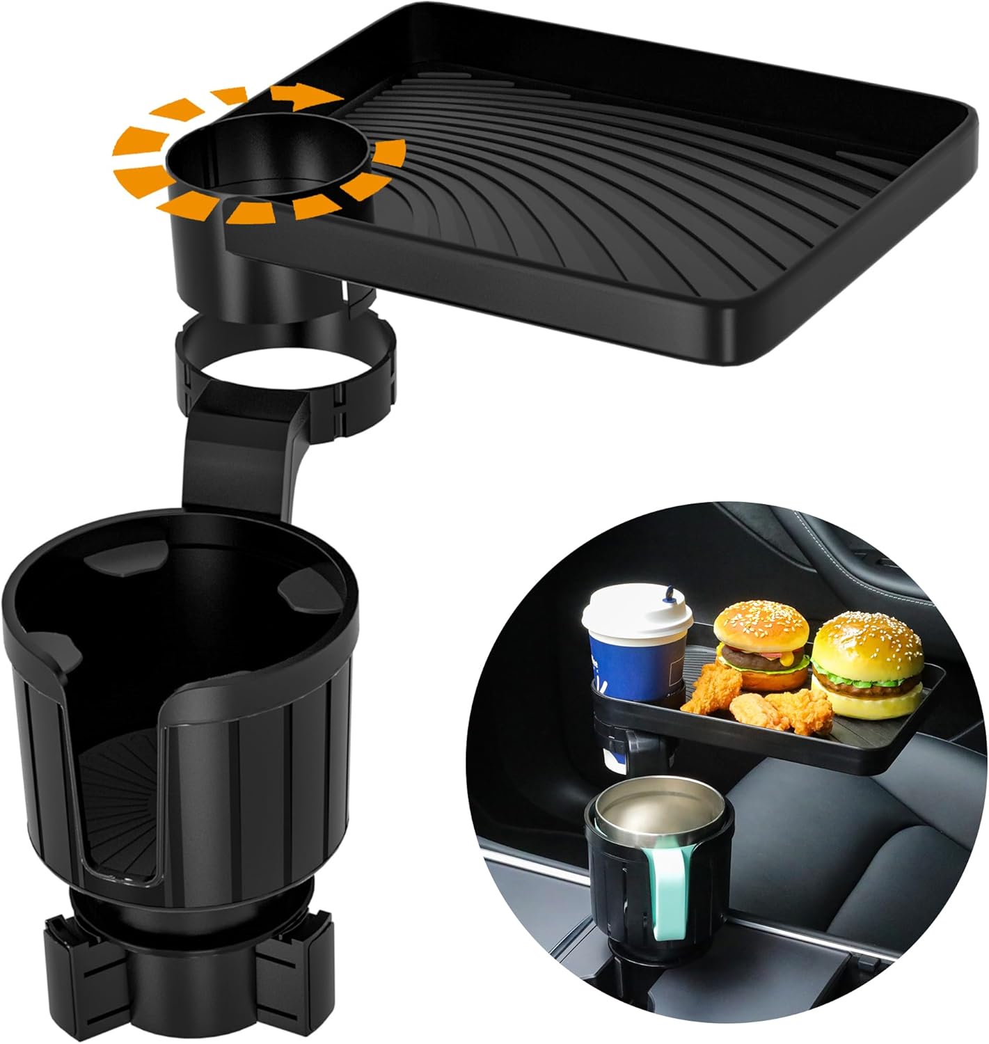 Seven Sparta Car Cup Holder Tray, 2 in 1 Car Food Tray Cup