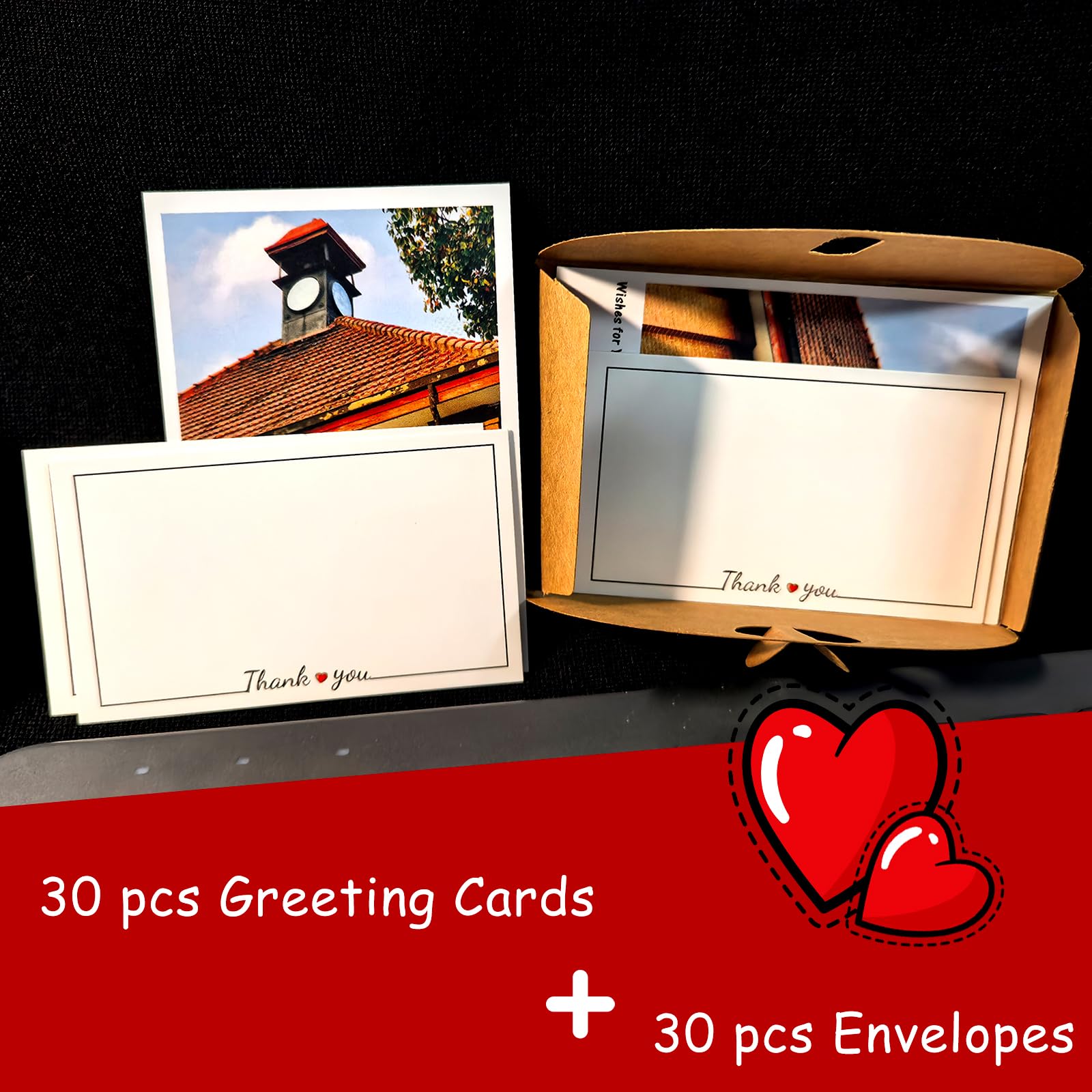 Philbinden 30 Dankeskarten mit Umschlägen Set 10,4 x 7,1 cm Mini-Dankeskarten mit niedlichen kleinen Umschlägen für Thanksgiving, Weihnachten, Hochzeiten, Babypartys, Geburtstagsfeiern, kleine