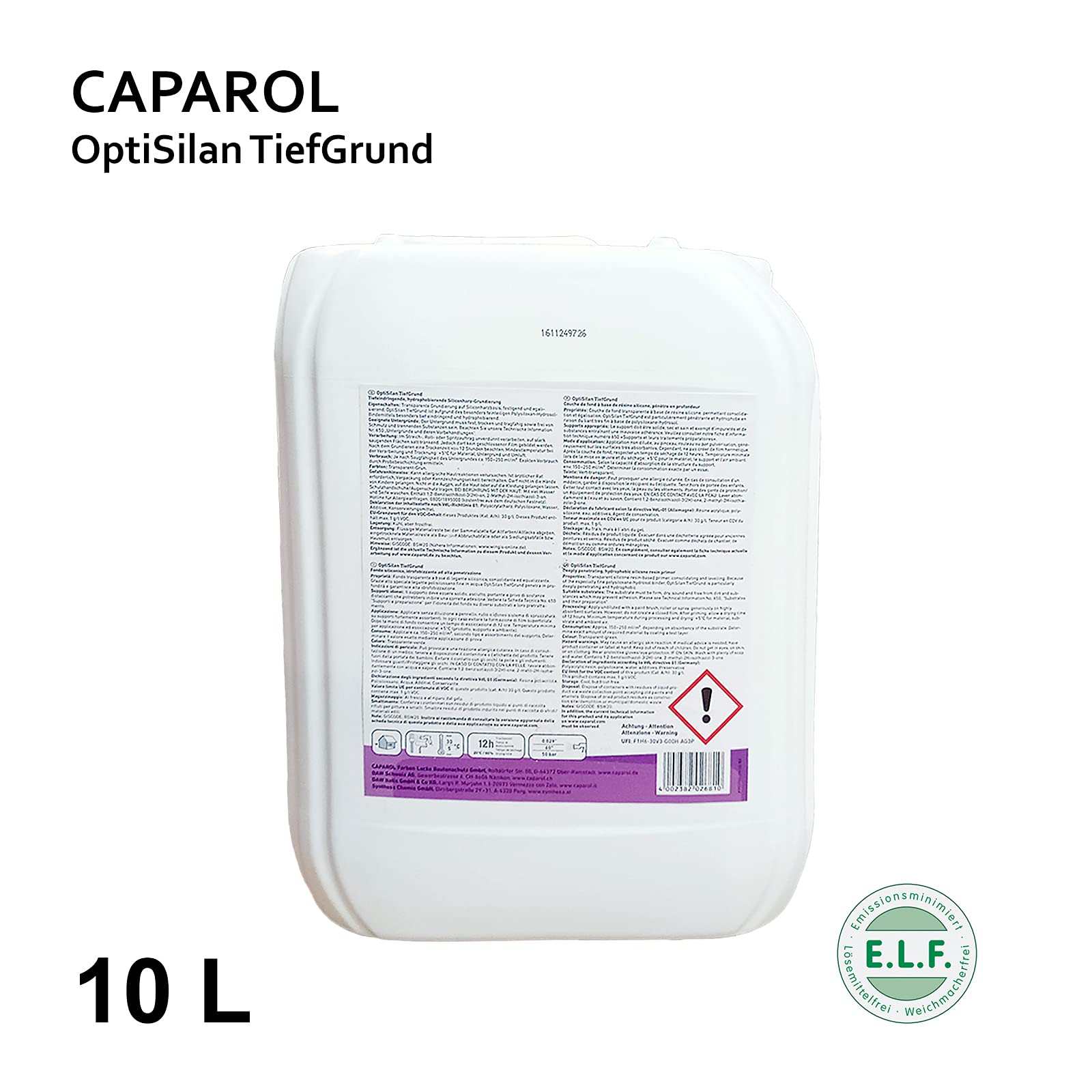 CAPAROL OptiSilan TiefGrund I Siliconharzgrundierung für innen und außen I Tief eindringend I Hydrophobierung I Putz I Mauerwerk I Beton I Gipskarton I 10L