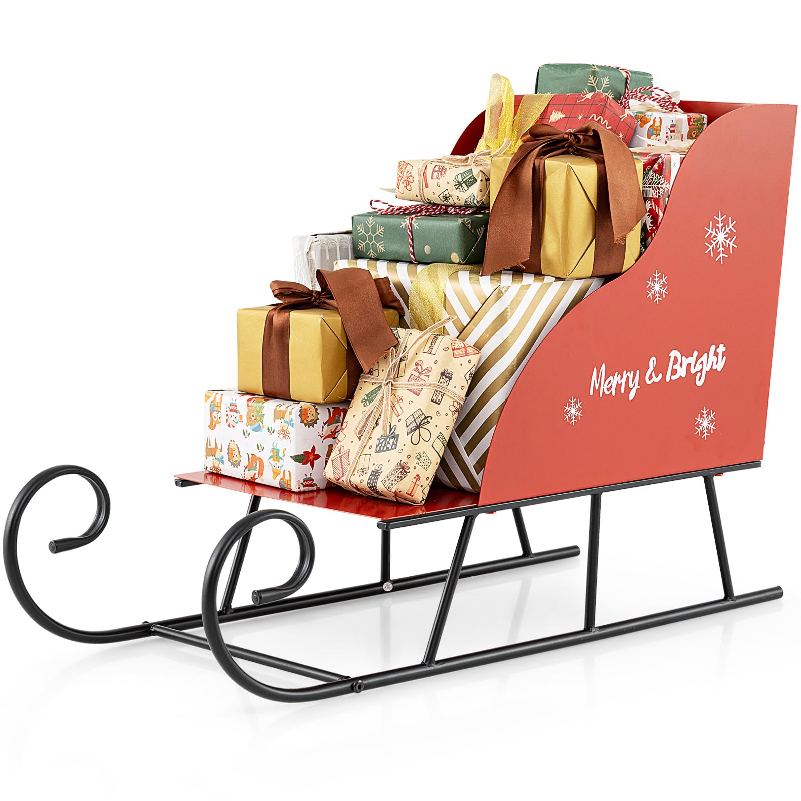 COSTWAY Deko Schlitten für Weihnachten, Weihnachtsschlitten aus Metall, Weihnachtsdeko groß Outdoor, Schlittenkorb Metallschlitten, Weihnachtsdekoration für Zuhause, Büro, 74 x 32 x 51 cm, Rot