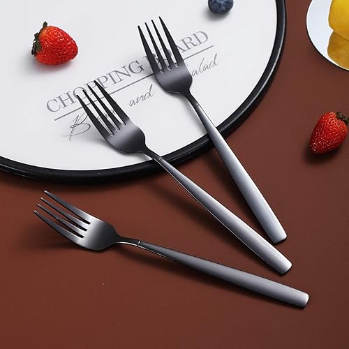 Miniatura 3 de Berglander Juego de 4 tenedores negros de acero inoxidable, juego de tenedores chapados en negro brillante, tenedores y cucharas de cubiertos,
