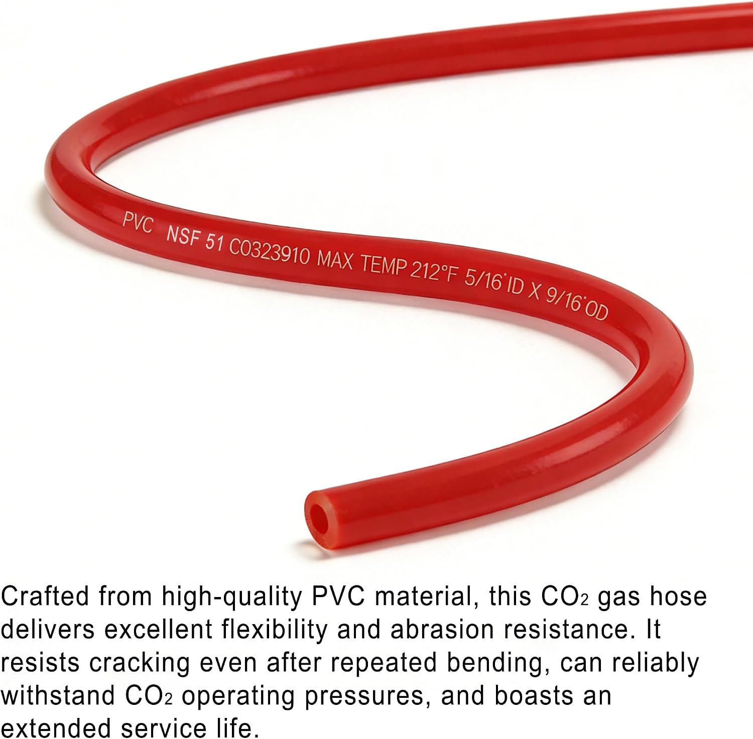 5ft PVC CO2 Gas Hose for Kegerator - 5/16" ID x 9/16" OD Food-Safe Beer Line (Max Temp 212°F) with 2 Hose Clamps, Compatible with Homebrew Keg Dispen (Red, 5 Foot)