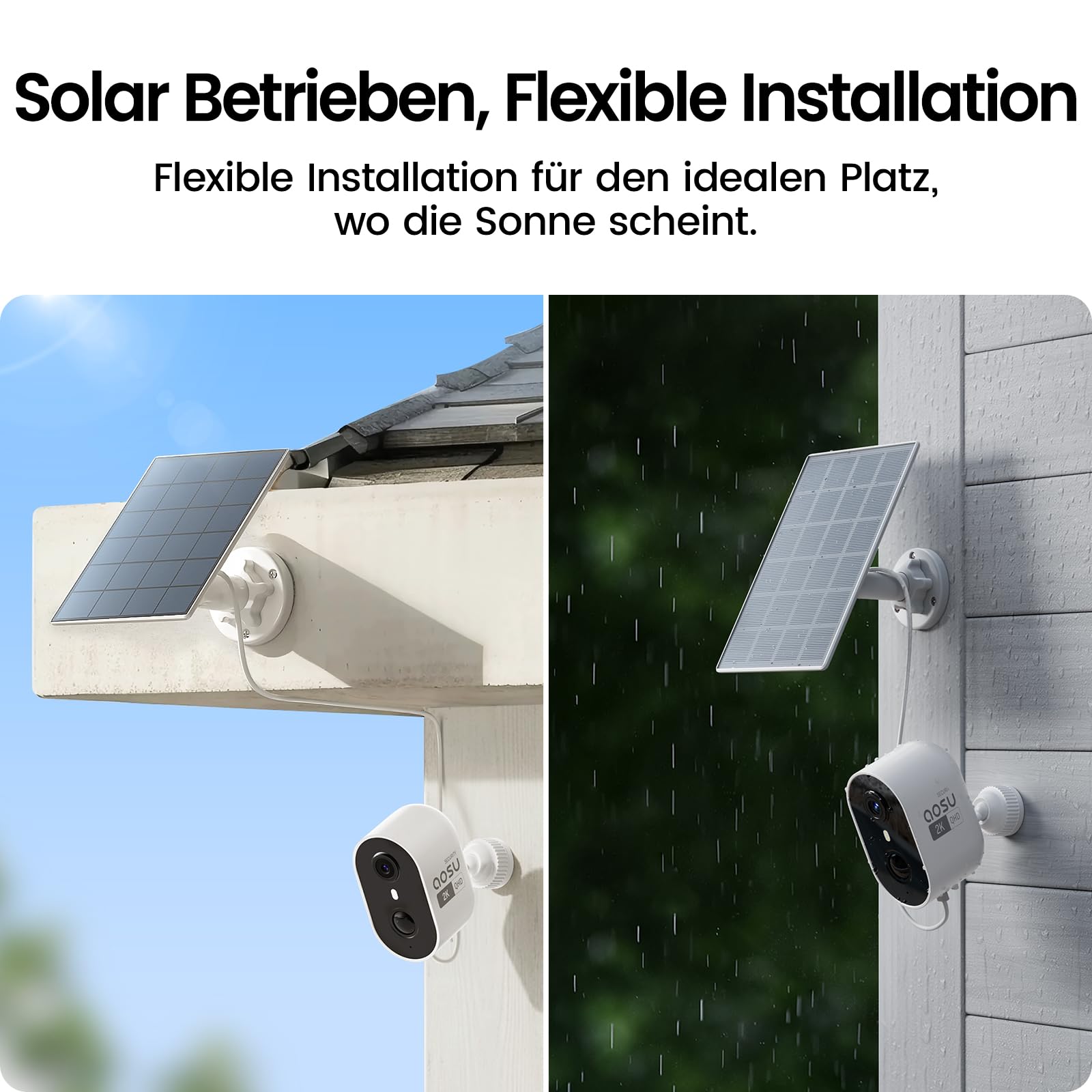 aosu 2K Überwachungskamera Aussen Akku Solar 4er-Kit mit Aosubase 2.0 kein ABO Nötig 32GB Lokal Speicher Kamera Überwachug Aussen PIR Bewegungssensor Licht Tonalarm 2-Wege-Audio Farb-Nachtsicht