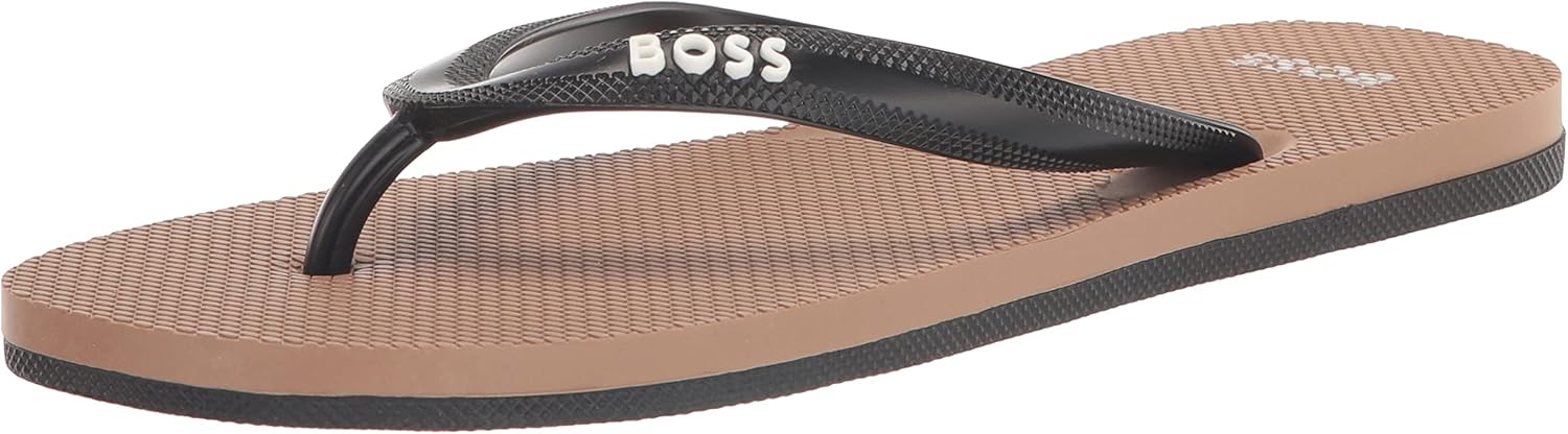 BOSS Men's Bold Logo Light Weight Vinyl Flip-Flops, Fawn Beige, 6-7