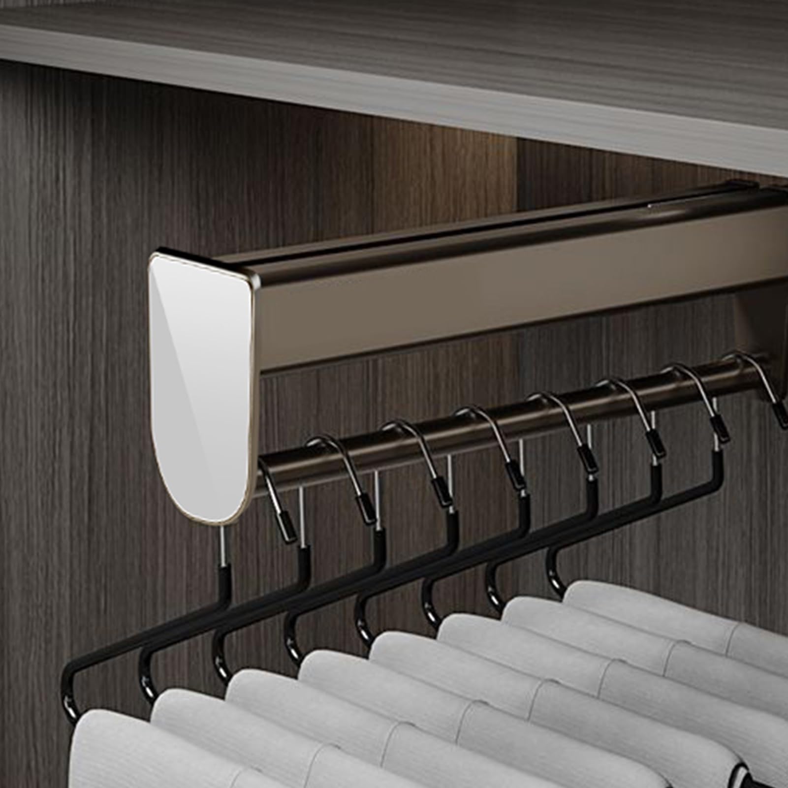 WOTZOV Sliding Wardrobe Hanger With Retractable Trouser Rack Pull Out Closet Rod Heavy Duty 35Kg Capacity Stylish Black Valet Rod 15.7In/40Cm Size，Brown 15.7in/40cm