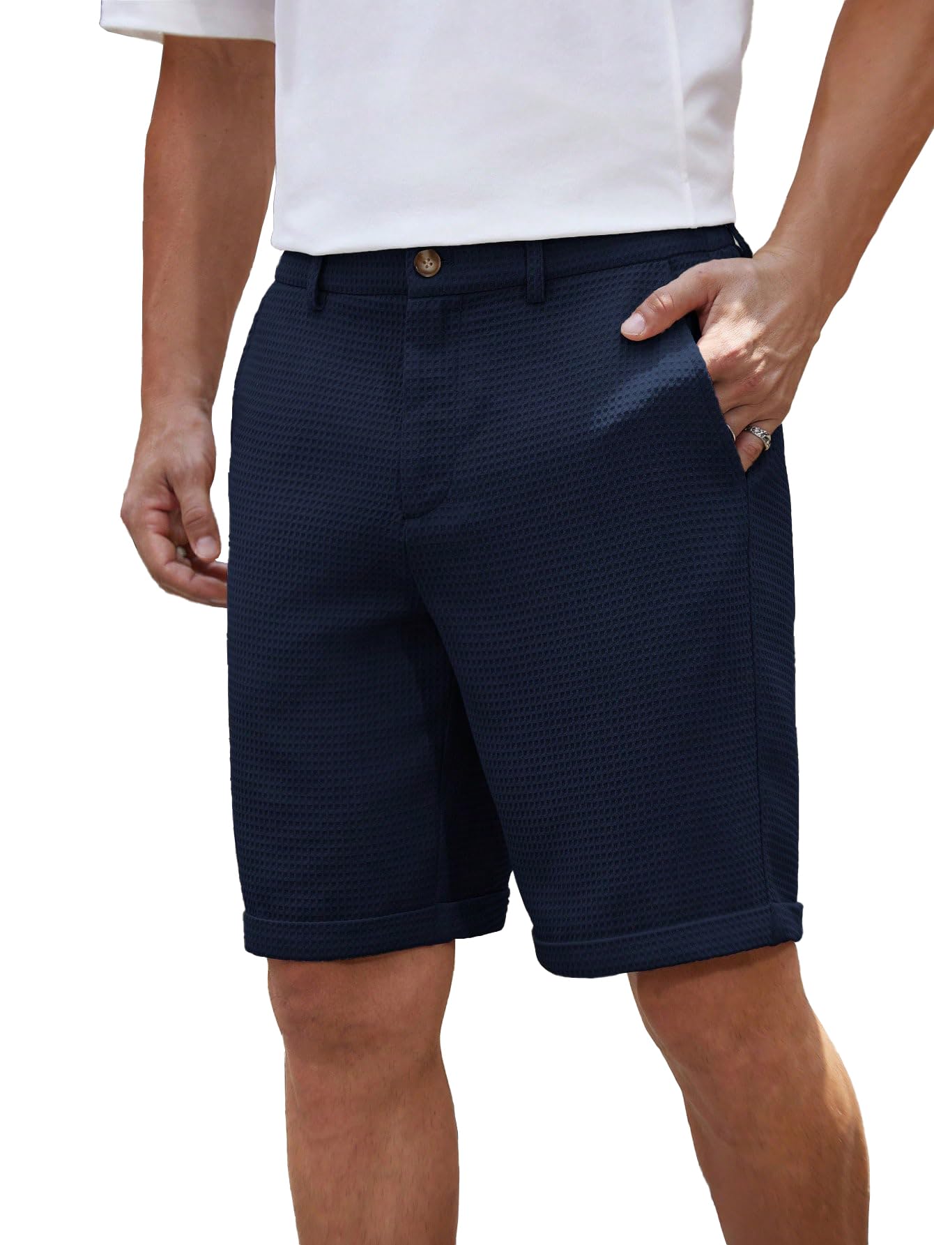 tagdo Men's Woven Solid Color Short Mid-Rise Straight Leg Shorts (2027)-picture-22