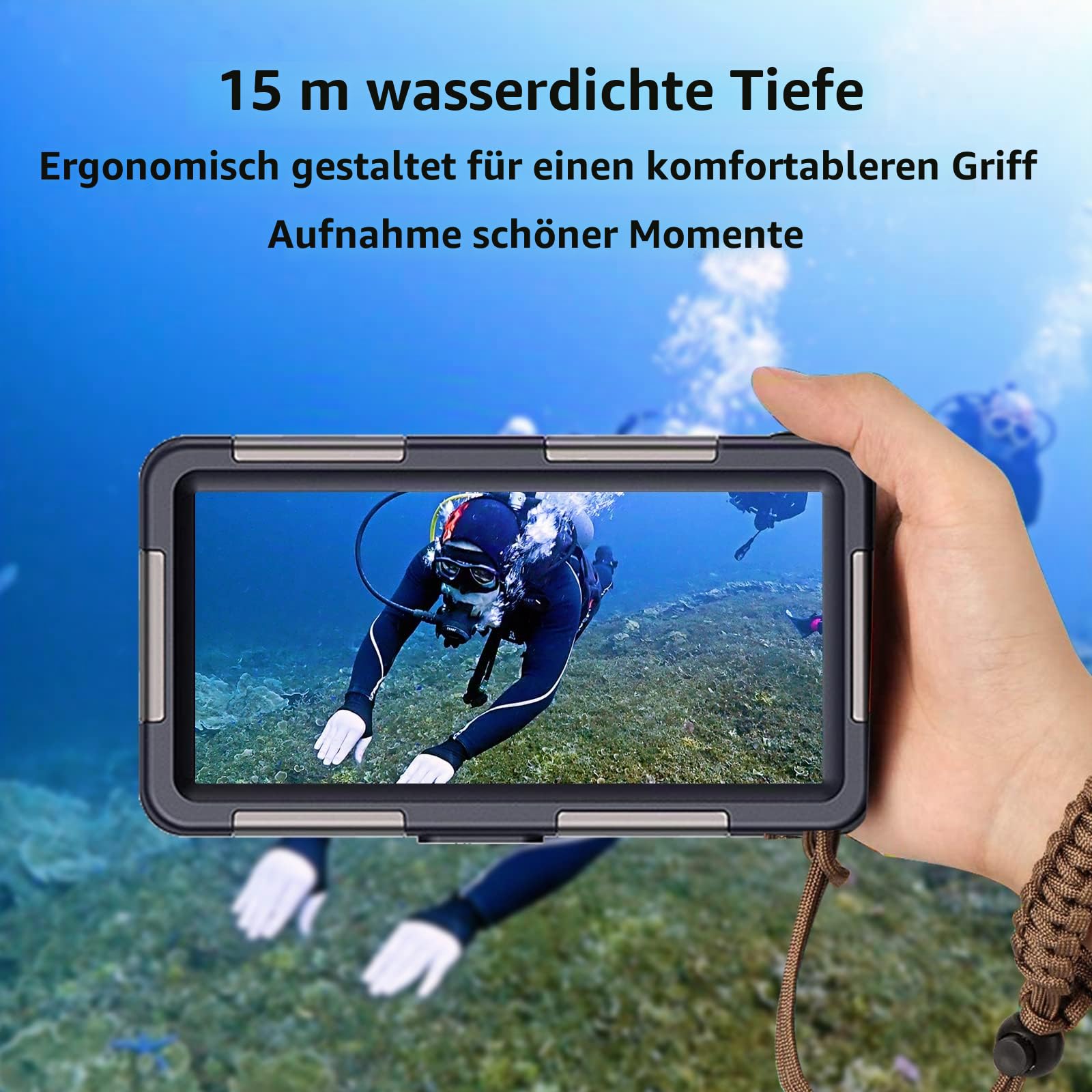 Professionelle Tauchtelefonhülle, 15 m wasserdichte Handyhülle zum Tauchen und Schnorcheln, Universal Unterwasserfotografie Gehäuse für iPhone 16/15/14 Serie Samsung Galaxy LG Google usw