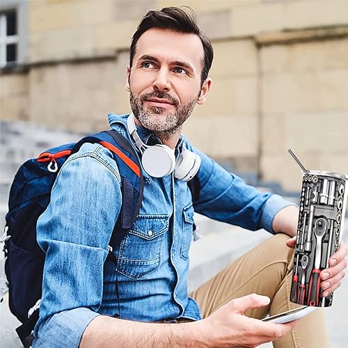 Miniatura 7 de Vaso delgado de 20 onzas con tapa y pajilla, regalos para hombre, regalos de cumpleaños para papá, taza de viaje para padre, acero inoxidable, doble