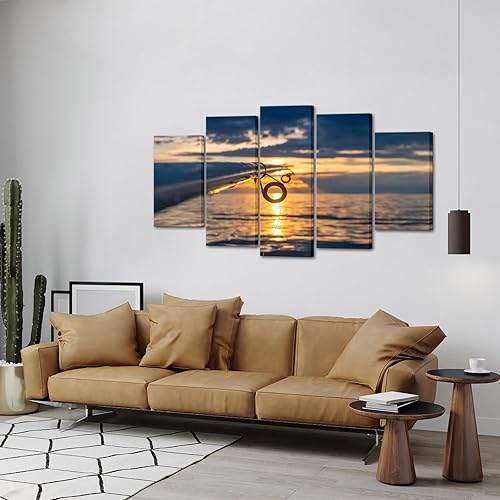 Miniatura 4 de KREATIVE ARTS Juego de arte grande de 5 paneles impresos en lienzo para pared, caña de pescar, océano, naturaleza, fotografía, realismo, náutico,