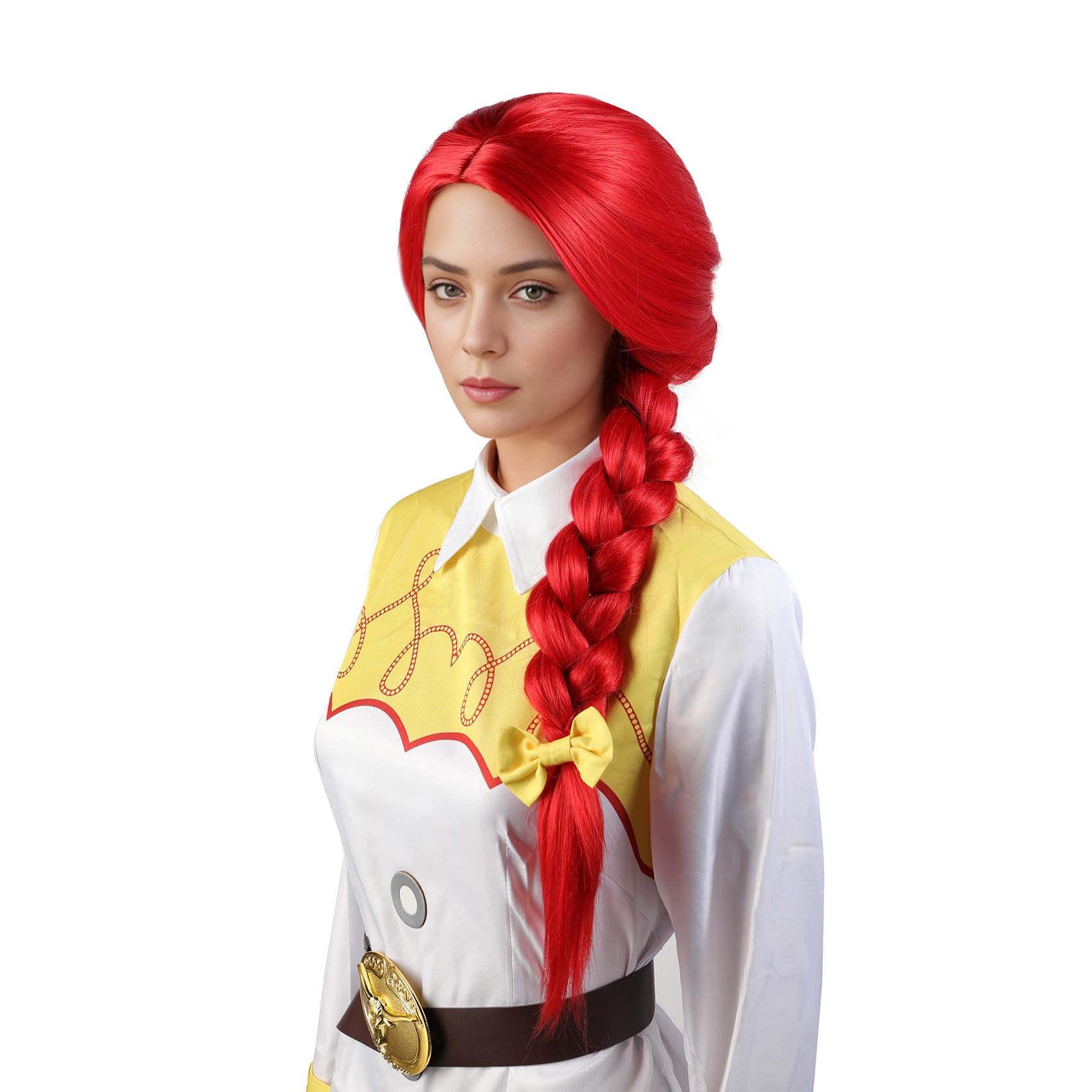 MUPUL Red Long Straight Wig With Braids Red Braided Wig Cosplay Halloween Costume Wigs For Women