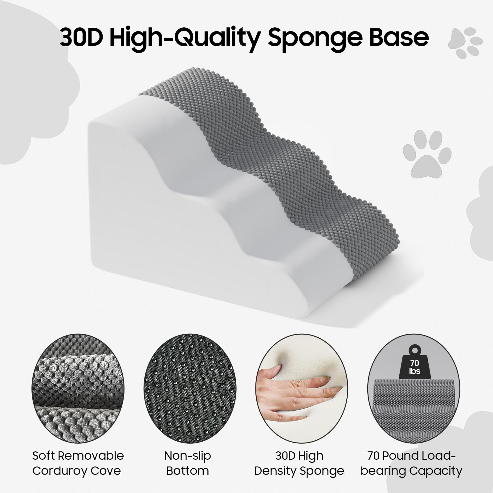 Scaletta per animali domestici per cani e gatti di piccola taglia, design curvo con copertura impermeabile, gradini in schiuma ad alta densità per letti o divani, resistente e leggera, a 3 strati, 55
