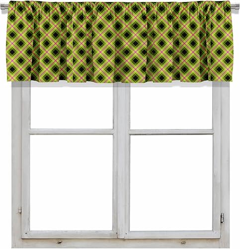 Healbrighting Cenefa de cortina corta con bolsillo para cortinero de neón rosa y verde para decoración de cocina, dormitorio, 52 x 18 pulgadas, rosa