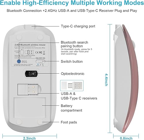 Miniatura 4 de Bluetooth Wireless Mouse for MacBook Air Mac Pro Laptop Computer iPad Pad PC Optical Rechargeable Silent Mouse with Dual Mode Switch Mouse Bluetooth