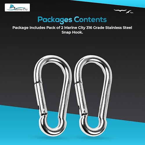 Miniatura 7 de MARINE CITY Mosquetón de acero inoxidable de grado 316 con anillo de 3-18 pulgadas para escalada, pesca, senderismo, barco, vela, campamento