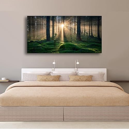 Miniatura 5 de Lienzo decorativo para pared, paisaje de amanecer, 20 x 40 pulgadas, imagen de árbol y bosque, para decoración de pared de sala de estar y