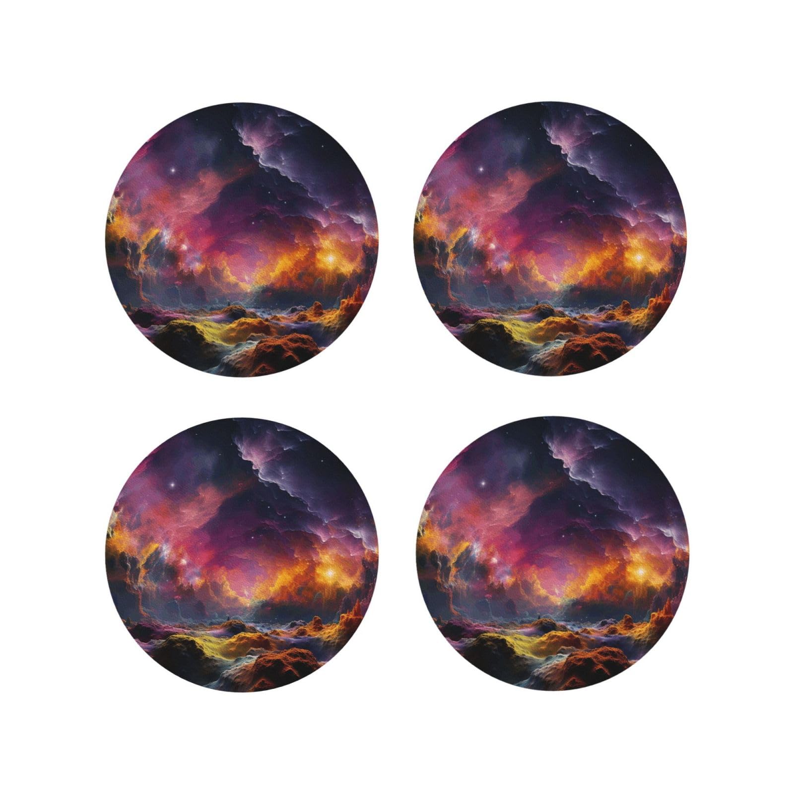 4pcs Drink Coasters for Tabletop Protection, 4" Leather Coasters for Drinks, Colorful Outer Space Cup Coasters for Coffee Table Decor, Non-Slip Drinking Cup Mat for Hot Or Cold Drink