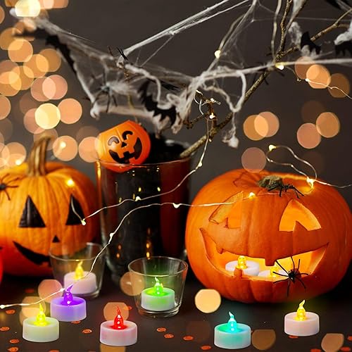 Miniatura 5 de Yakpo Paquete de 24 velas de té LED que cambian de color, funciona con pilas, luces votivas eléctricas parpadeantes sin llama, velas LED coloridas a
