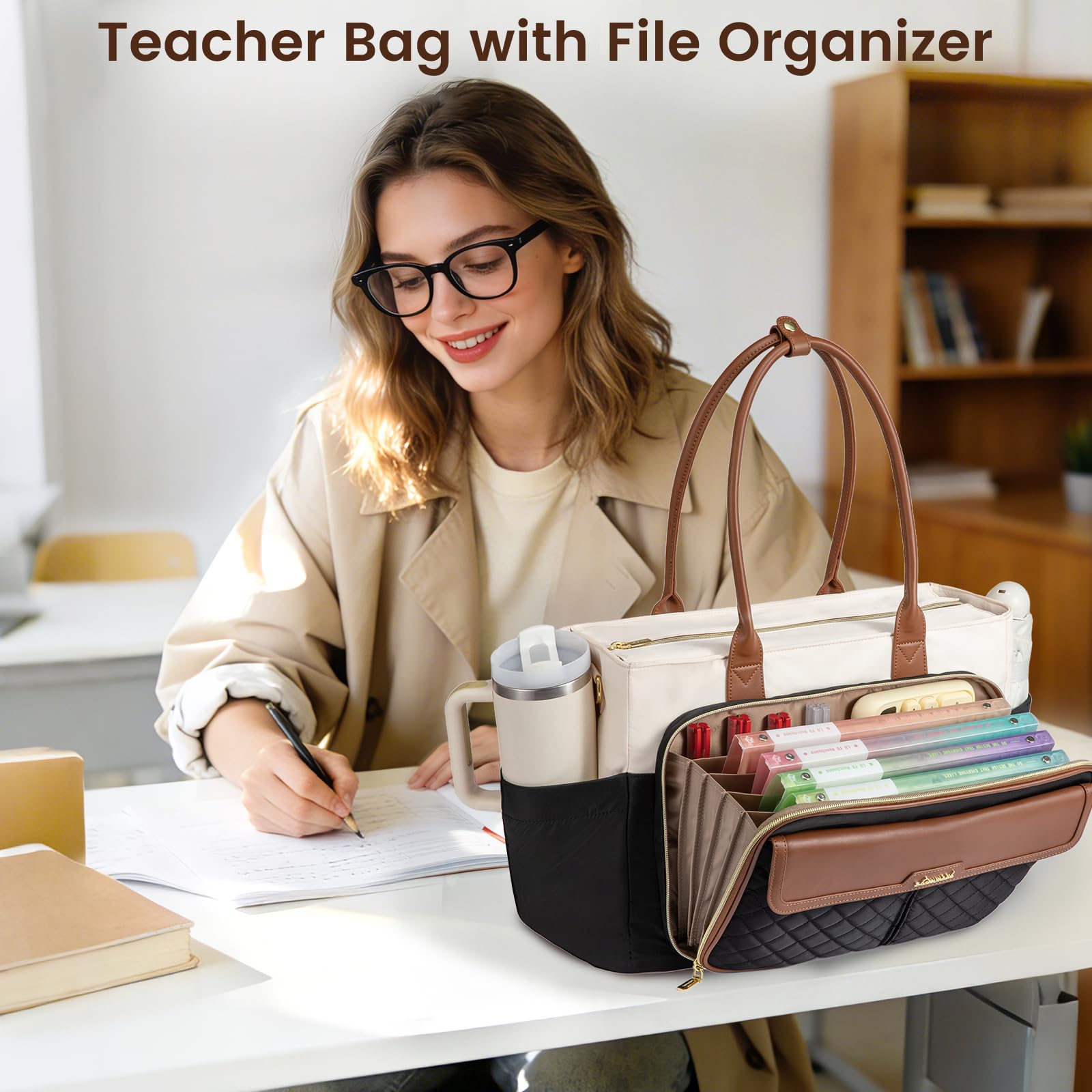 The LOVEVOOK Teacher Tote Bag offers a practical and organized solution for professionals on the go.