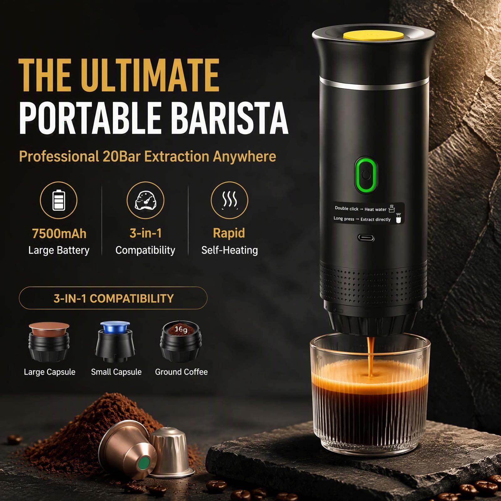 Cafetera Portatil, Cafetera Camping, 3 en 1 Cafetera Portatil Capsulas