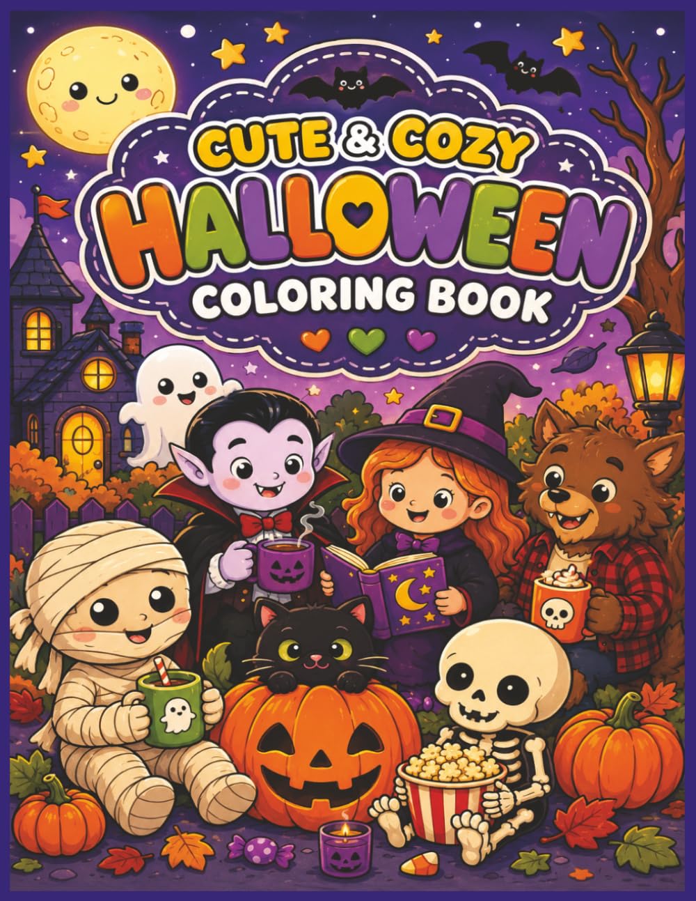 Cute and Cozy Coloring Book Halloween: Coloring Book for Adults and Teens Featuring Adorable Halloween Themed Characters, Cute and Cozy Coloring Book