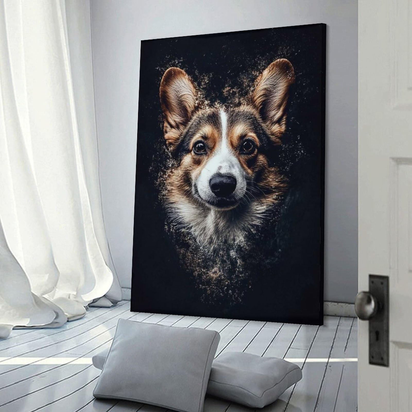 Junmoney Corgi Portrait with Digital Dust Effect Home Decor Wall Art 24x36inch(60x90cm), for Living Room, Lounge Or Sitting Room, A Home Accent with Warm Character