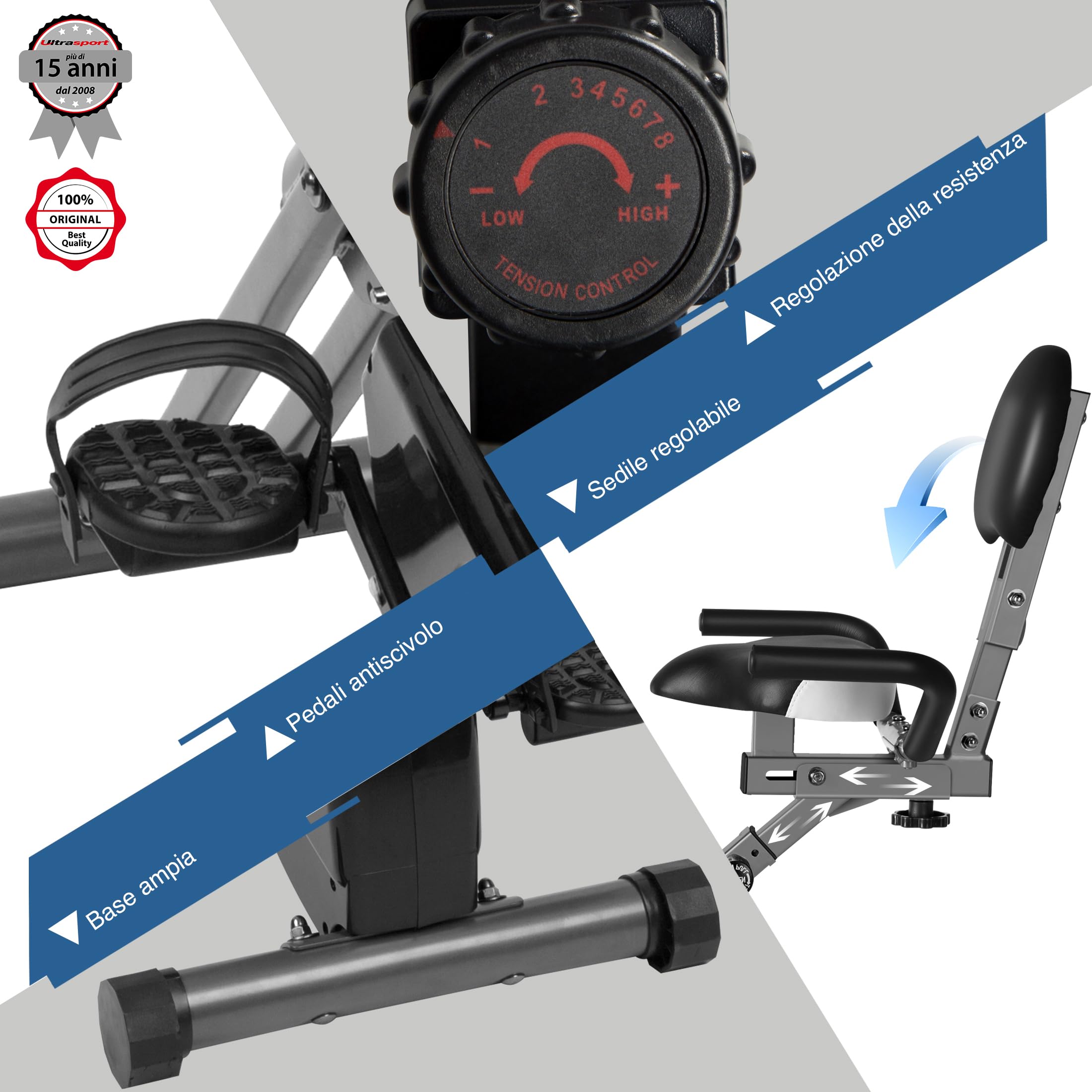 Ultrasport Anziano Forma Fisica, Vitality Trainer, Anziano F-Bike, Mini Allenatore Trasversale, Cyclette reclinata, Pieghevole