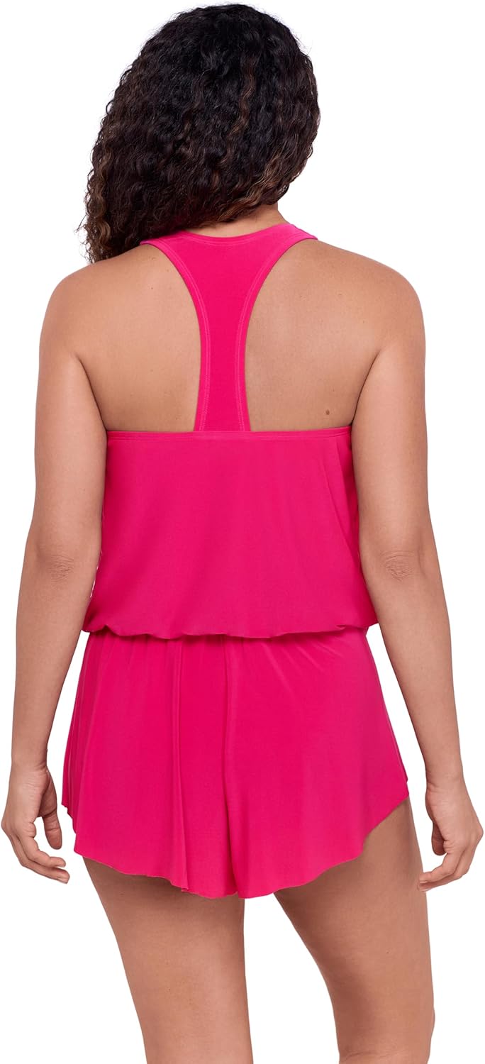 Aqua Green Women's V-Neck Full Coverage Racerback Swim Romper with Pockets