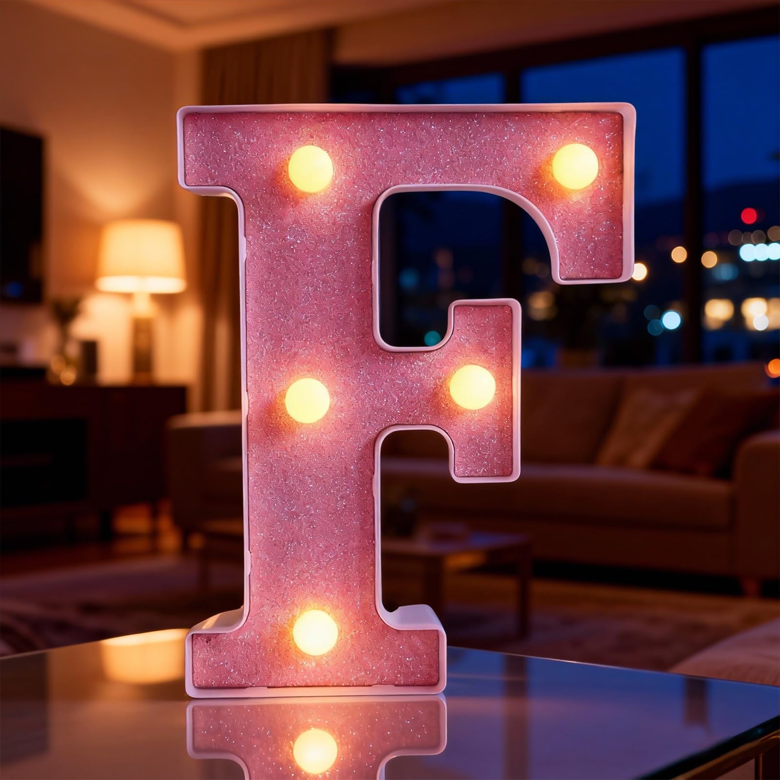 Light Up Letter F, LED Letter Lights Pink, Warm Lighted Letters Light Sign, Battery Powered Night Light for Birthday Wedding Anniversary Christmas Home Wall Decor