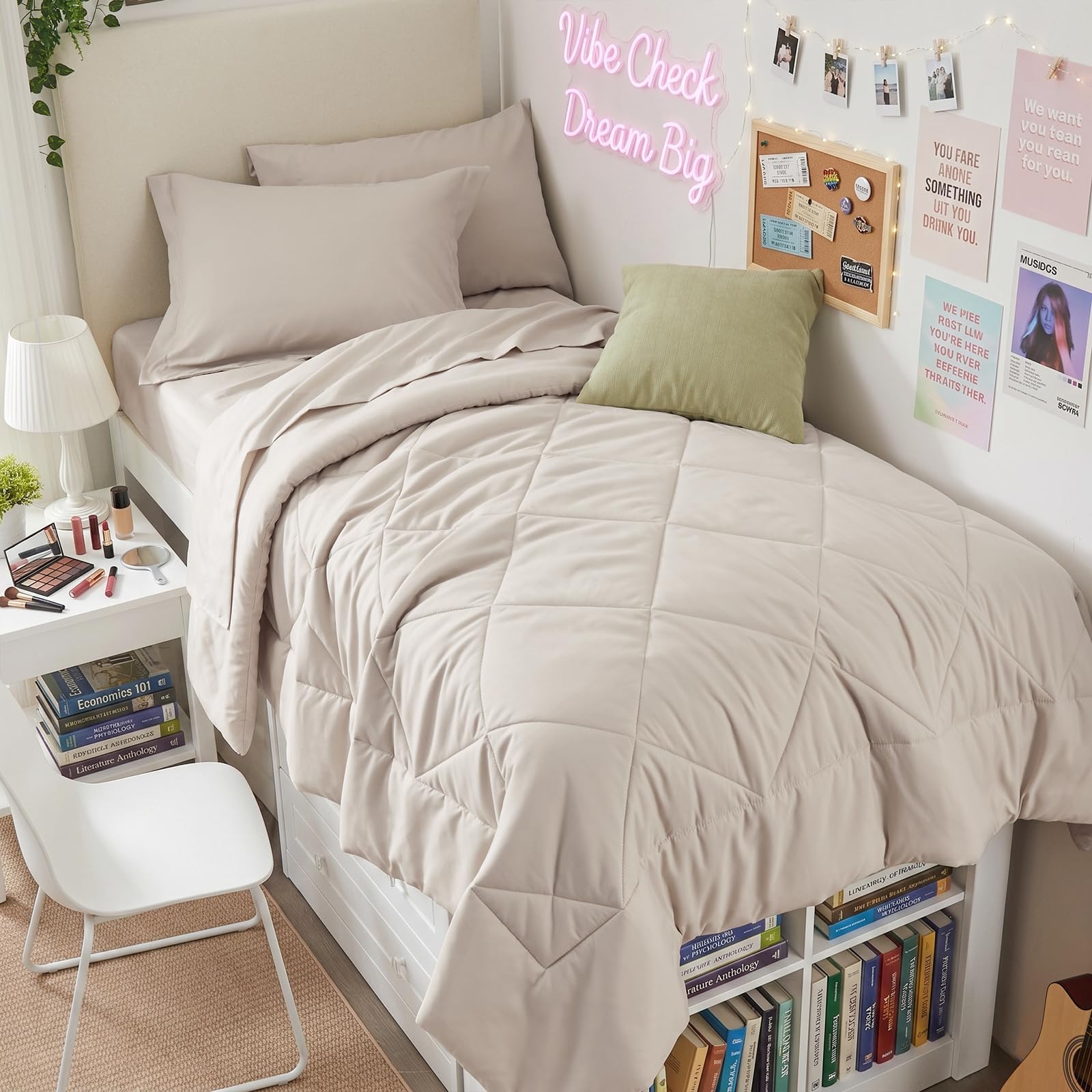 HEVUMYI 5-Piece Twin XL Comforter Set, Beige Bed in a Bag