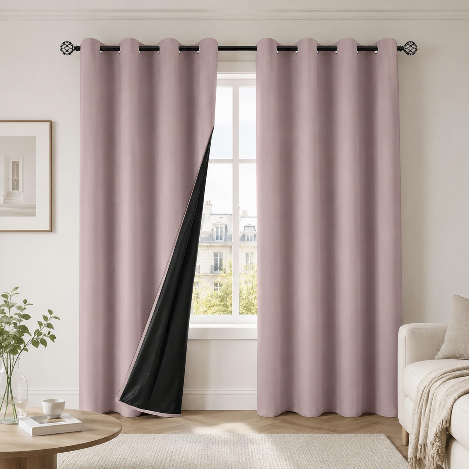 SSWH Blackout Curtains Thermal Insulated Eyelet Curtains with Black Liner, Full Light Blocking Room Darkening Window Drapes for Bedroom Living Room(Size:132x213cm/52 W x 84" L(2 Panels),Color:Pink)