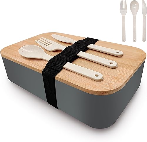 Bento Boxes - Fiambrera Bento de 30.4 fl oz para adultos, simple y moderna, contenedor de preparación de comidas con cuchara y tenedor, sin BPA,