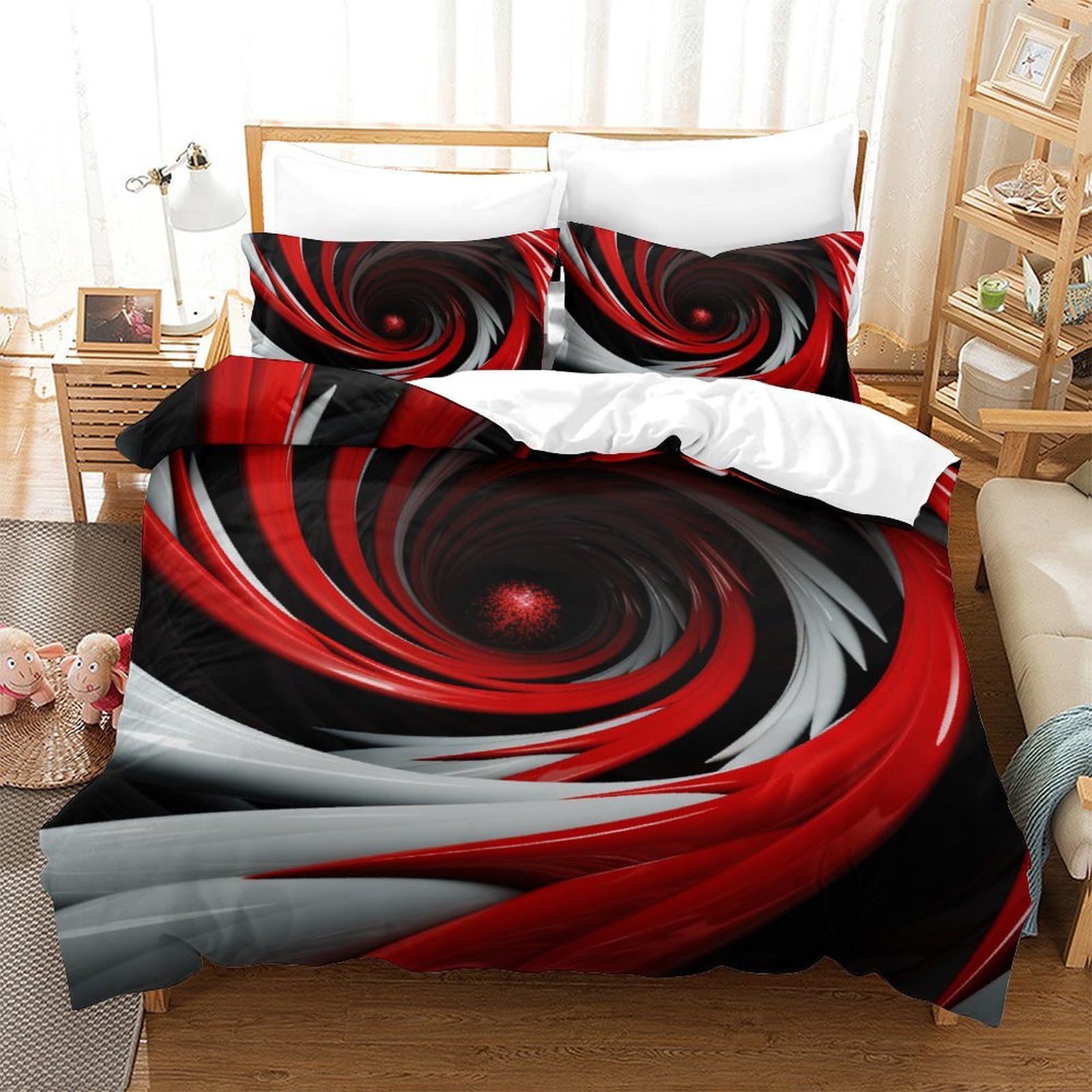 Stampato in 3D Capogiri Copertina Stampata Microfibra Disegnata Set Di Biancheria Da Letto Stile Morbido Set 3 Pezzi,Double（200x200cm）, Per Adolescenti E Adulti