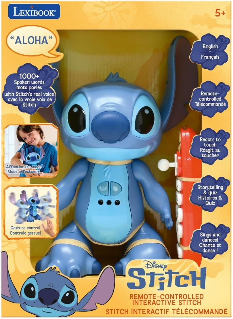 Lexibook Disney Stitch Interactive Robot, Bi-Language, French English, Motion Control and Remote Control, Touch-Sensitive, Programmable, Two Speed, Blue, STITCHi1