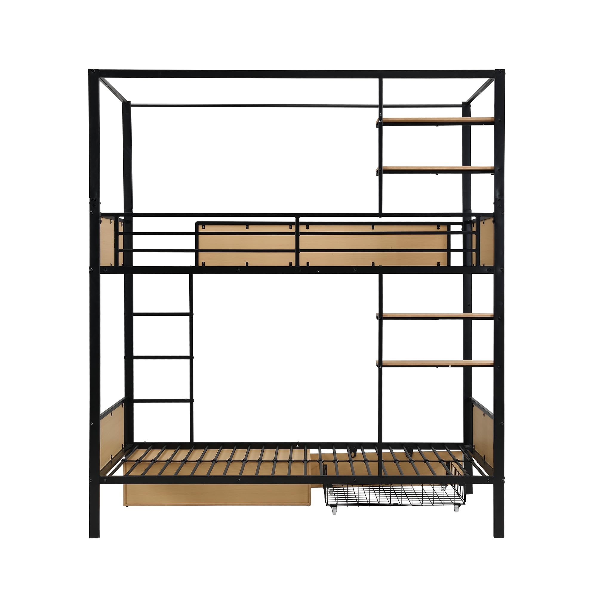 Łóżko piętrowe 90 x 200 cm, łóżko dziecięce z balustradą i drabinami, metalowe łóżko z miejscem do przechowywania, łóżko piętrowe, rama łóżka, łóżko dla dzieci, dziewcząt, młodzieży (bez