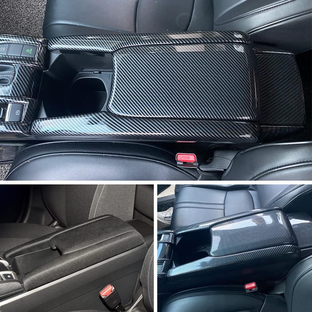 Carbon Fiber Color Car Interior Center Armrest Box Cover Console Box Storage Box Trim Covers Auto Accessories for Honda 10th Gen Civic 2016 2017 2018 2019 2020 2021