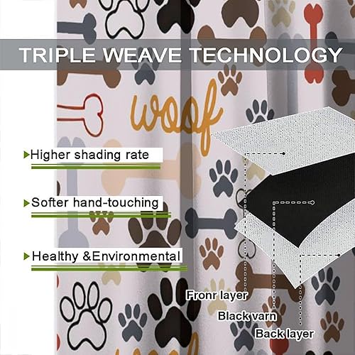 Miniatura 219 de Cortinas opacas con estampado de patas de perro, estampado de patas de perro y huesos, tratamiento de ventana, cortinas con aislamiento térmico