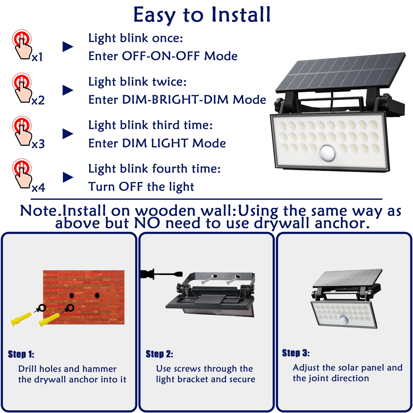 112 LED Luce Solari Esterno, IP65 Impermeabile Faretto Led Da Esterno Con Sensore Di Movimento, 3 Modalità Lampada Solare da Esterno per Giardino, Patio e Garage 1 Pezzi, Bianco Freddo - 1 Pezzi