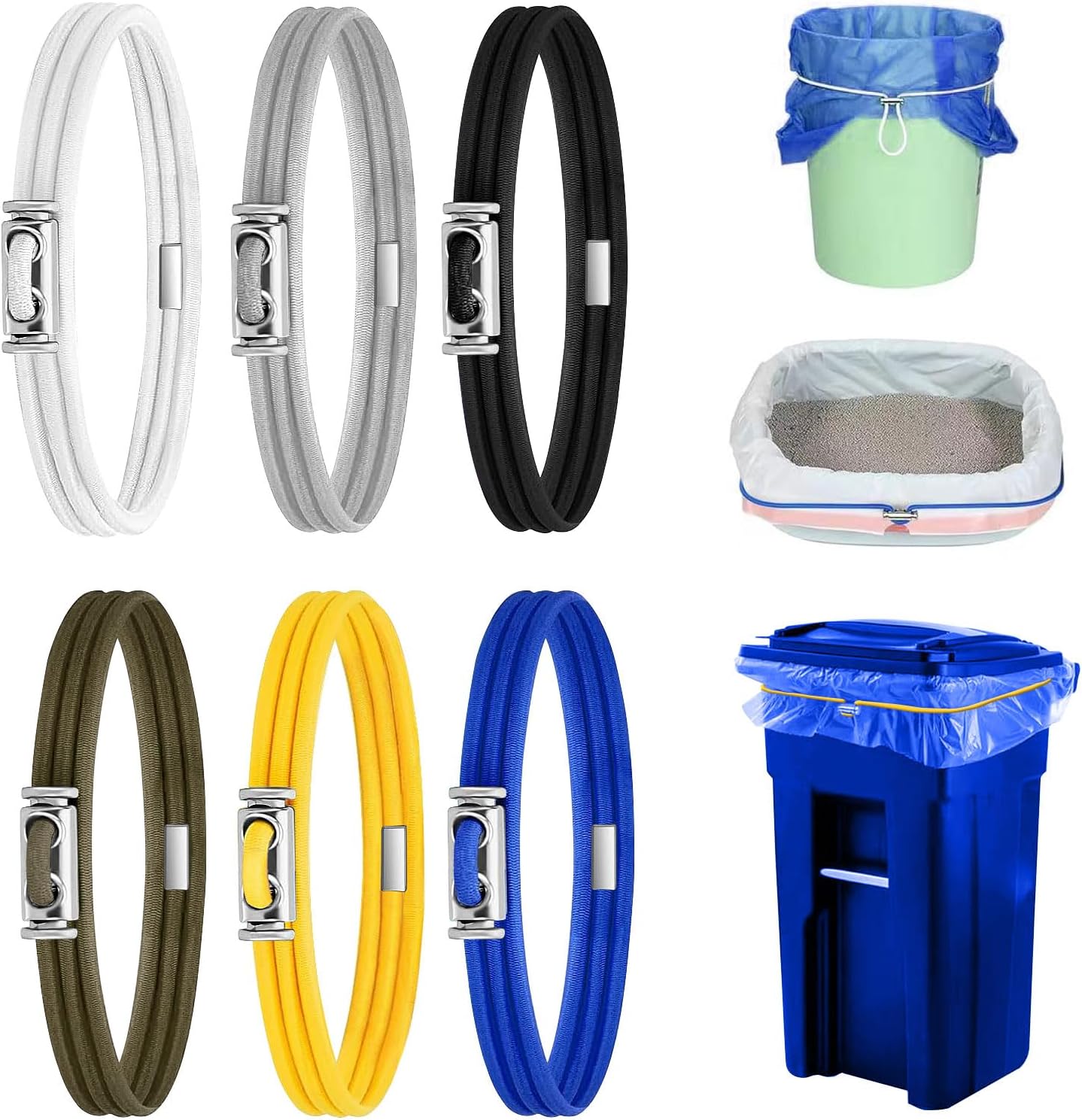 Garbage Bandz Reusable Elastic Rubber Bands for Trash Cans, 2Pack (6 Pieces