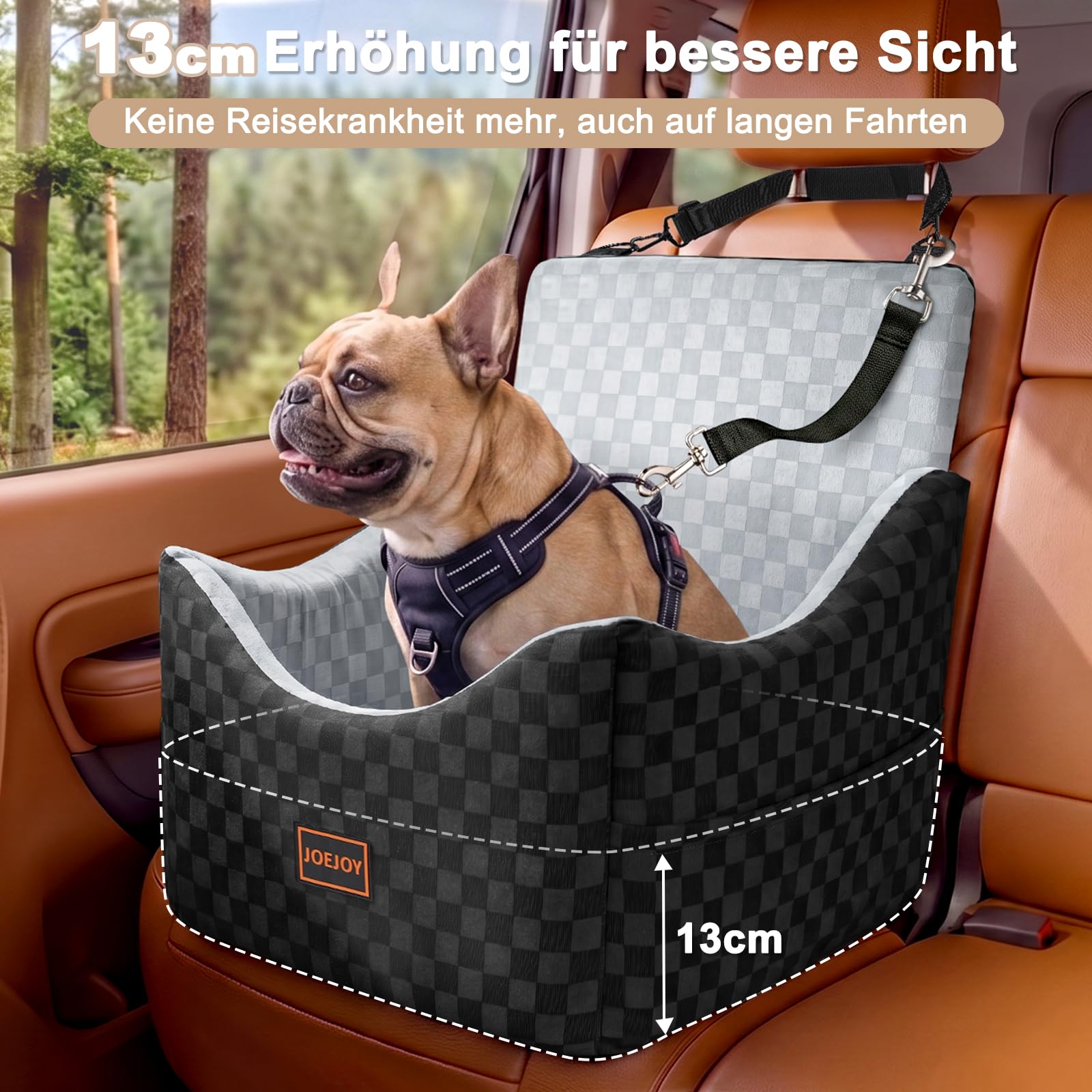 Asiento de coche para perro, extra estable para perros de tamaño pequeño a mediano, acolchado de espuma con memoria de forma, funda lavable, cojín de doble cara, para asiento trasero y asiento