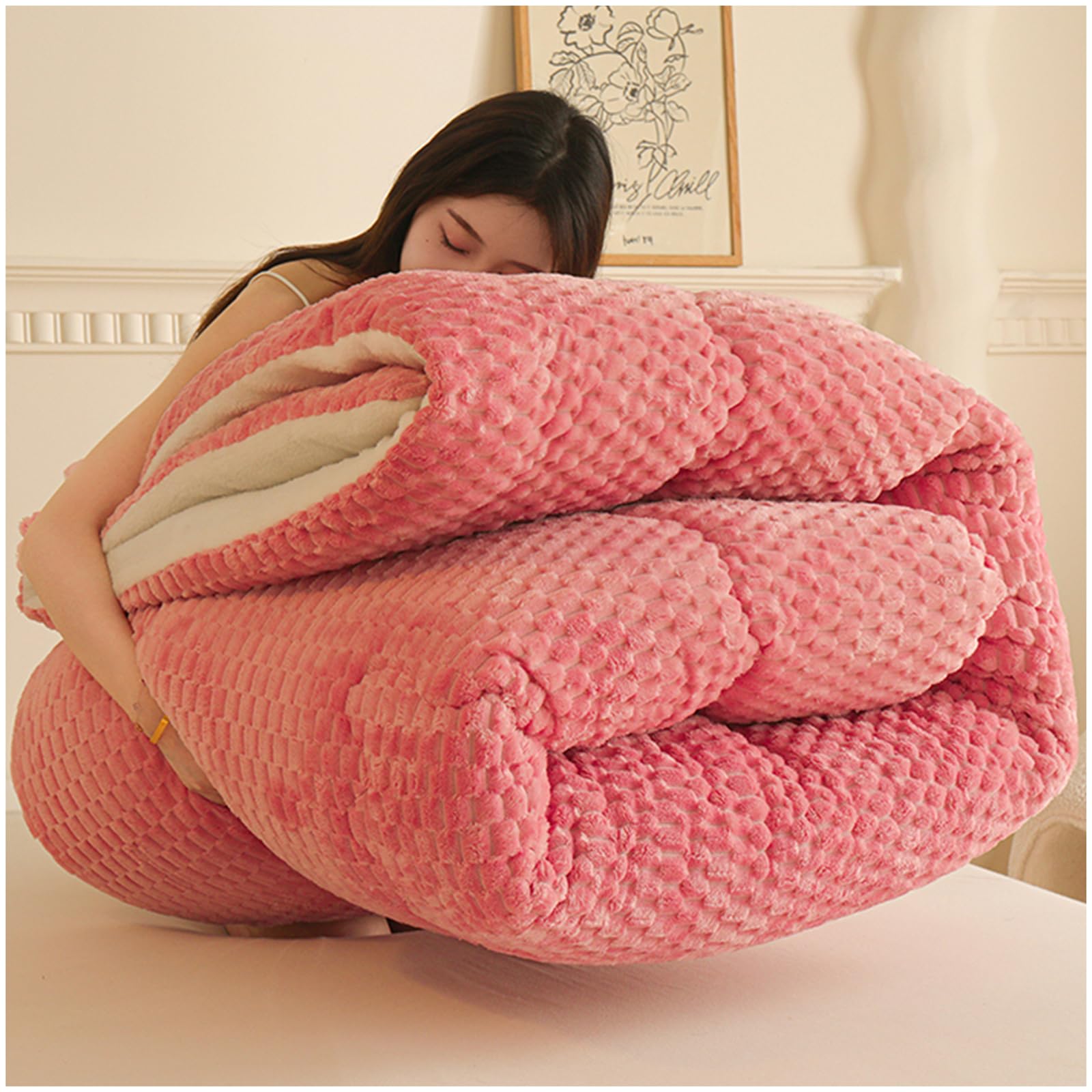 Manta gruesa ZTGL para no pasar frío en la cama edredón térmico de borreguito rosa