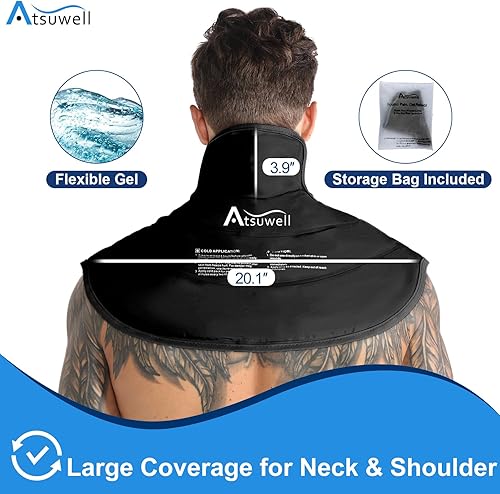 Miniatura 4 de Atsuwell - Paquete de hielo de gel reutilizable para cuello y hombros, envoltura fría para la parte superior de la espalda, terapia de compresión