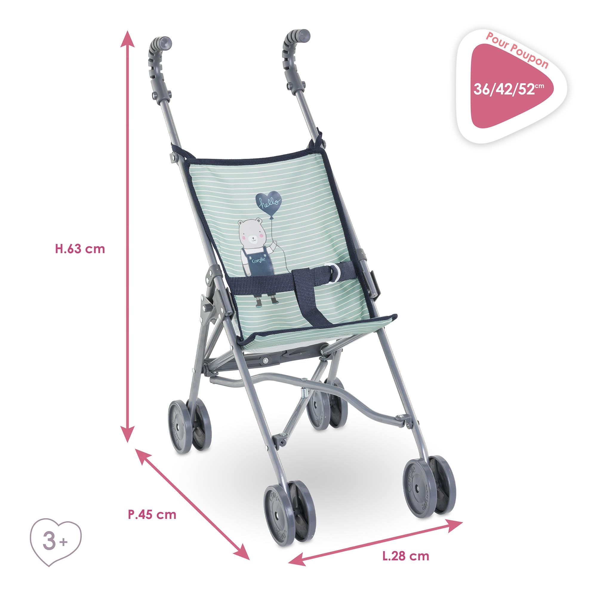 Corolle - Poussette Canne Sauge, Accessoire, pour Poupon 36, 42 et 52cm, dès 3 Ans, 9000141650